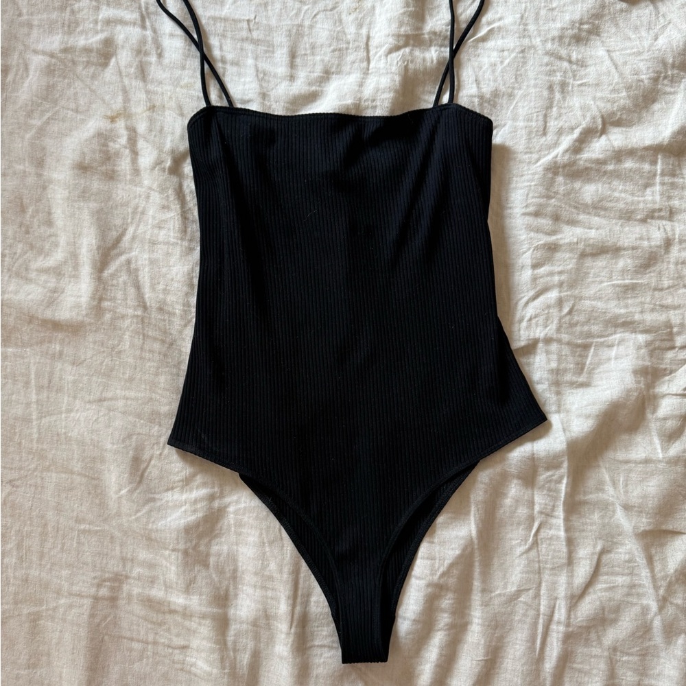 Reformation Black Ribbed Bodysuit